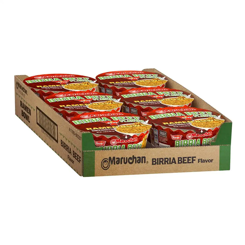 Maruchan Ramen Bowl, Birria Beef Flavor – Japanese-Style Instant Noodle Soup, Microwaveable Easy Meal for Students & Busy Families – 3.39 Oz. (6 Pack)