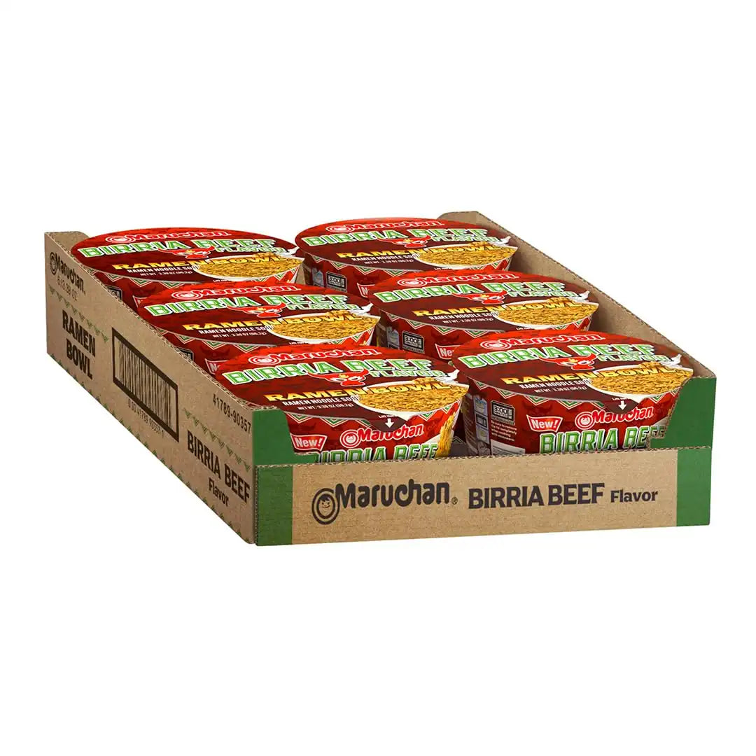 Maruchan Ramen Bowl, Birria Beef Flavor – Japanese-Style Instant Noodle Soup, Microwaveable Easy Meal for Students & Busy Families – 3.39 Oz. (6 Pack)