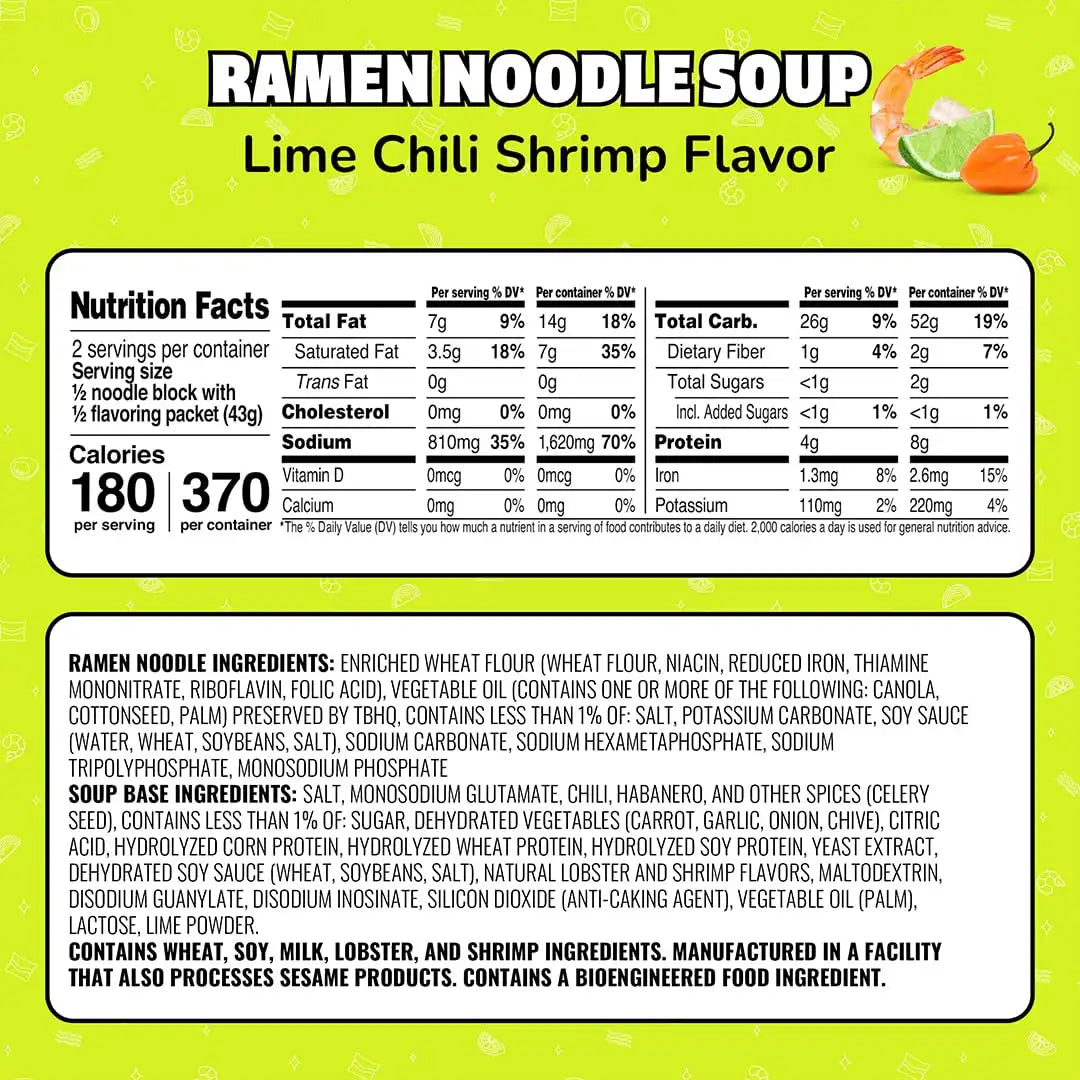 Maruchan Ramen Noodle Soup, Lime Chili Shrimp Flavor – Japanese-Style Instant Noodles, Quick & Easy Meal for Students & Busy Families – 3 Oz. (24 Pack)