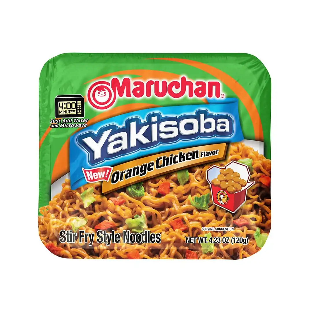 Maruchan Yakisoba, Orange Chicken Flavor – Stir-Fried Japanese Instant Ramen Noodles, High Protein Microwavable Meal – 4.23 Oz. (8 Pack)