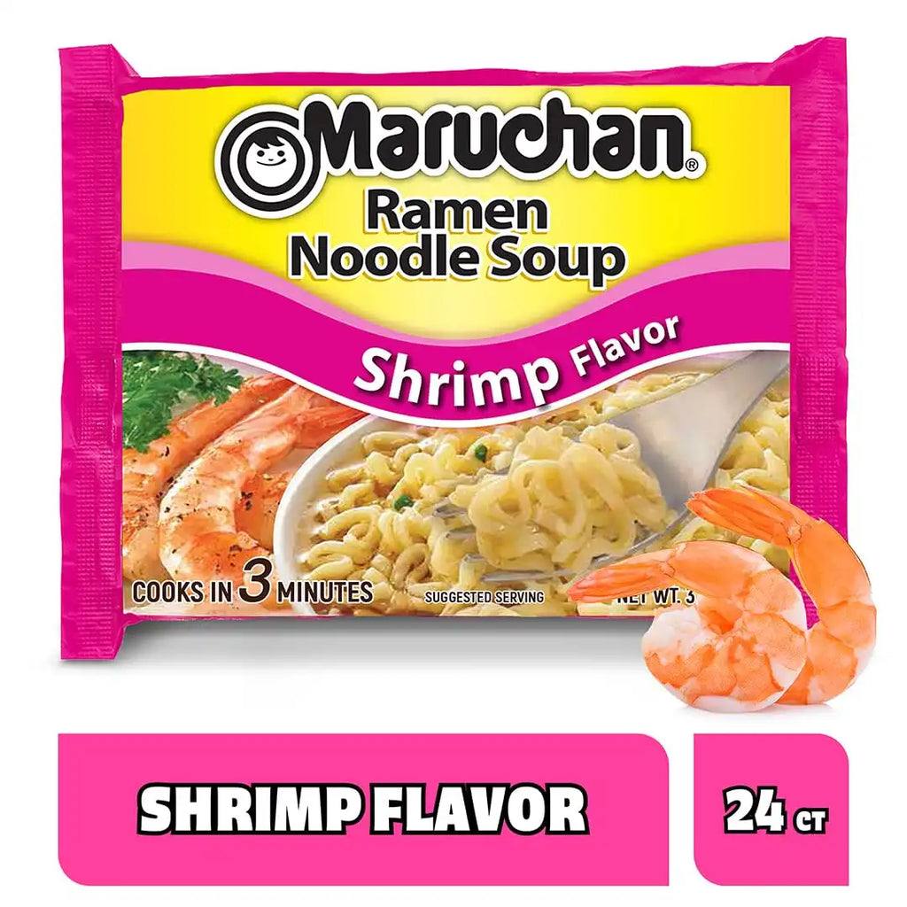 Maruchan Ramen Noodle Soup, Shrimp Flavor – Japanese-Style Instant Noodles, Quick & Easy Meal for Kids, Students & Busy Families – 3 Oz. (24 Pack)