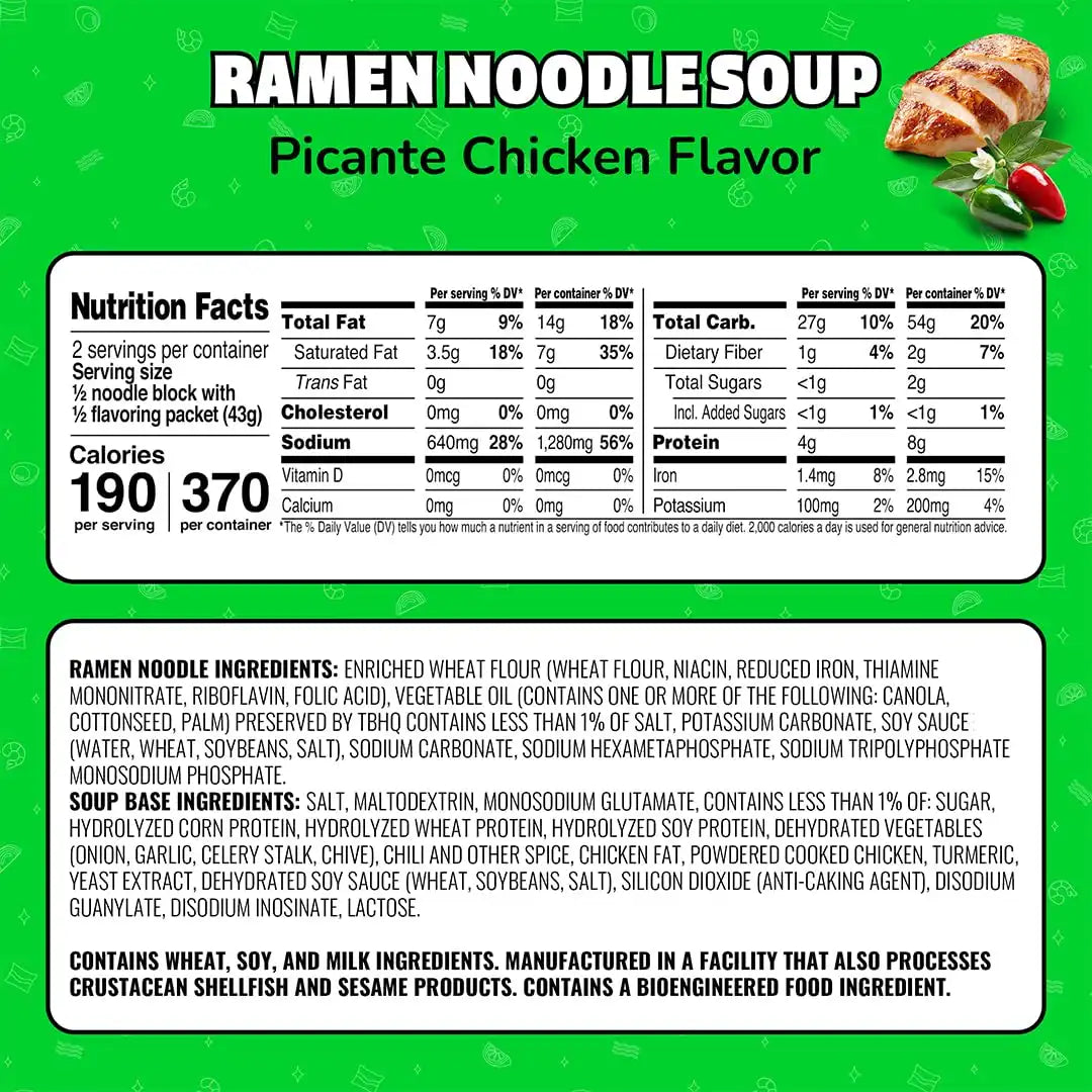 Maruchan Ramen Noodle Soup, Picante Chicken Flavor – Japanese-Style Instant Noodles, Quick & Easy Meal for Students & Busy Families – 3 Oz. (24 Pack)