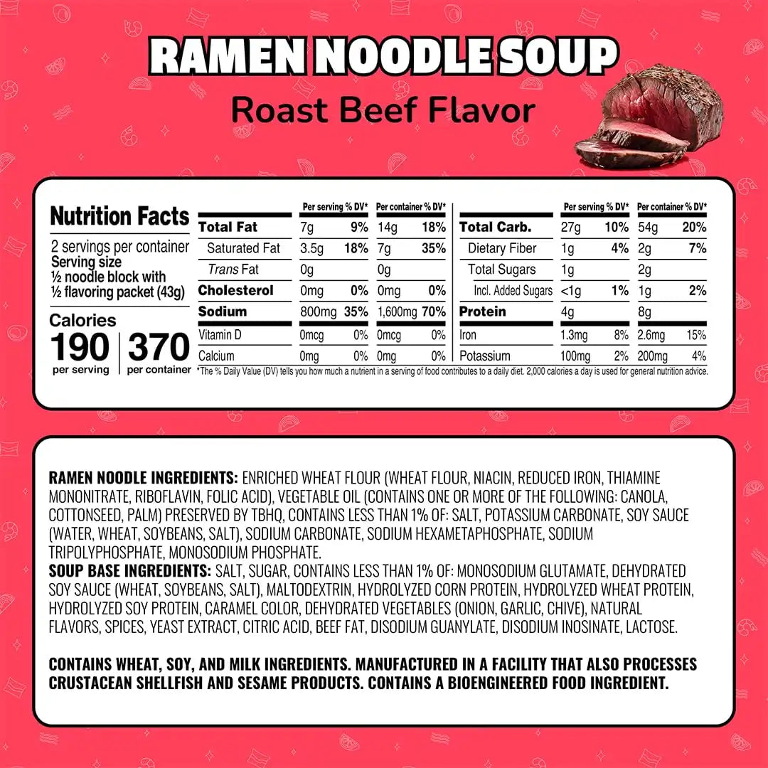 Maruchan Ramen Noodle Soup, Roast Beef Flavor – Japanese-Style Instant Noodles, Quick & Easy Meal for Kids, Students and Busy Families – 3 Oz. (24 Pack)