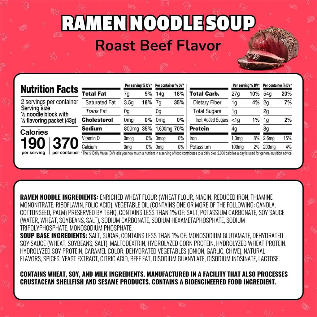 Maruchan Ramen Roast Beef,Instant Ramen Noodles,Ready to Eat Meals,3 Oz,(Pack of 48)