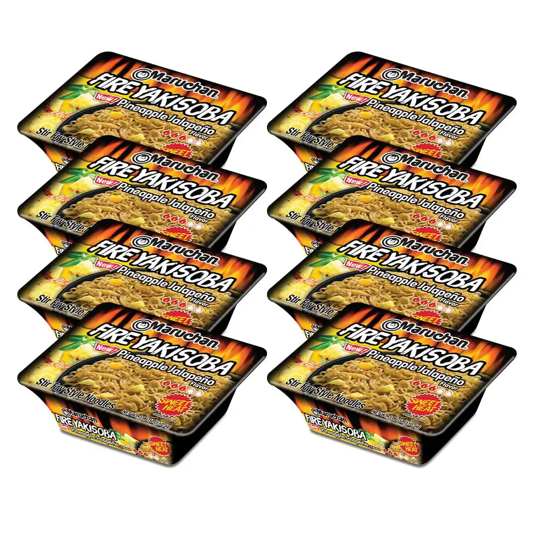 Maruchan Yakisoba, FIRE Pineapple Jalapeno Flavor – Stir-Fried Japanese Instant Ramen Noodles, High Protein Microwavable Meal – 4.23 Oz. (8 Pack)