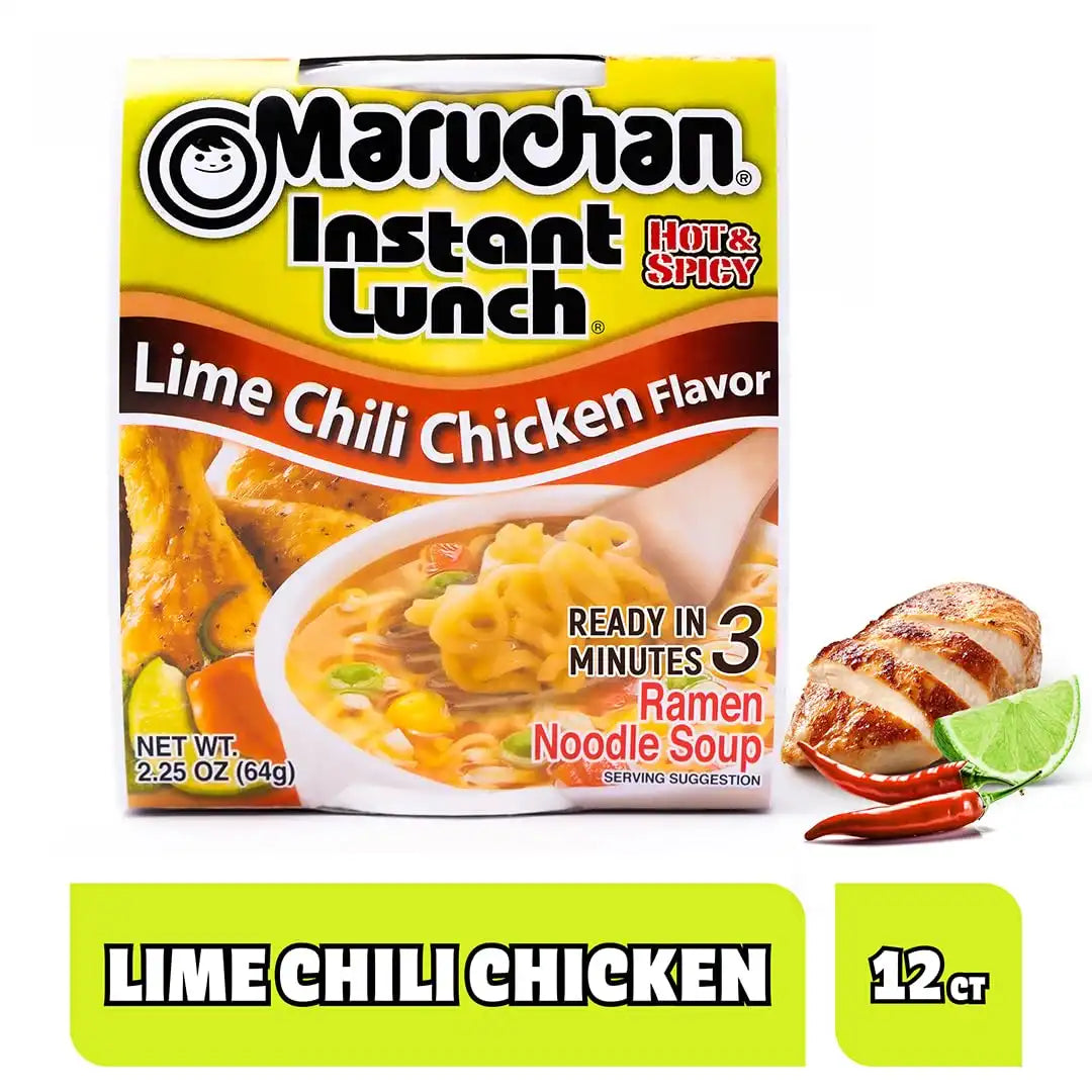 Maruchan Instant Lunch Ramen Noodles, Lime Chili Chicken Flavor – Japanese-Style Instant Noodle Soup, Easy Meal Ready in 3 Minutes – 2.25 Oz. (12 Pack)
