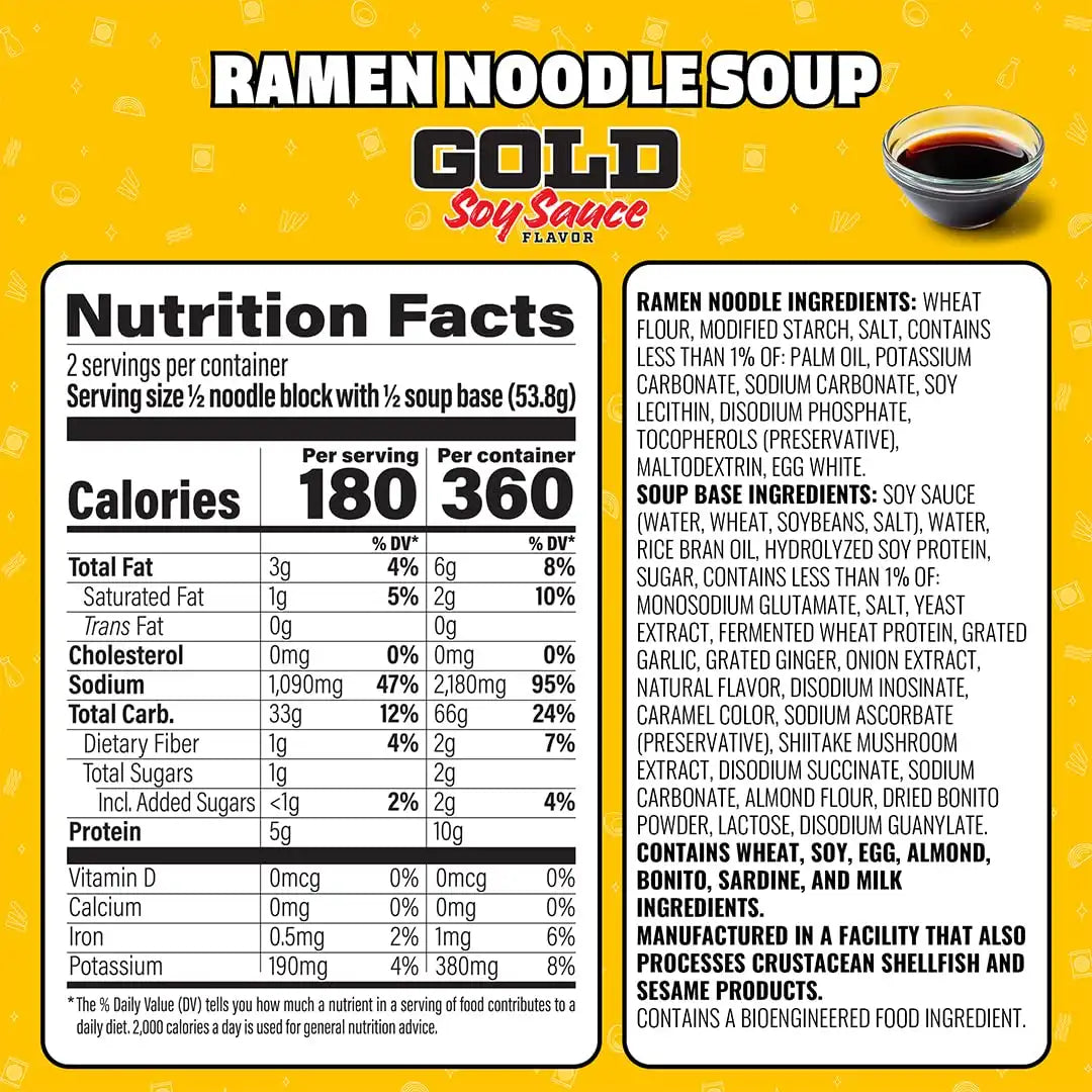 Maruchan Gold Ramen Noodle Soup, Soy Sauce Flavor – Restaurant Quality Japanese-Style Instant Noodles, Quick & Easy Meal – 3.79 Oz. (5 Pack)