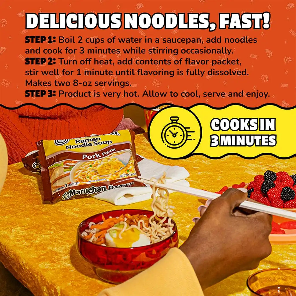 Maruchan Ramen Noodle Soup, Pork Flavor – Japanese-Style Instant Noodles, Quick & Easy Meal for Kids, Students & Busy Families – 3 Oz. (24 Pack)