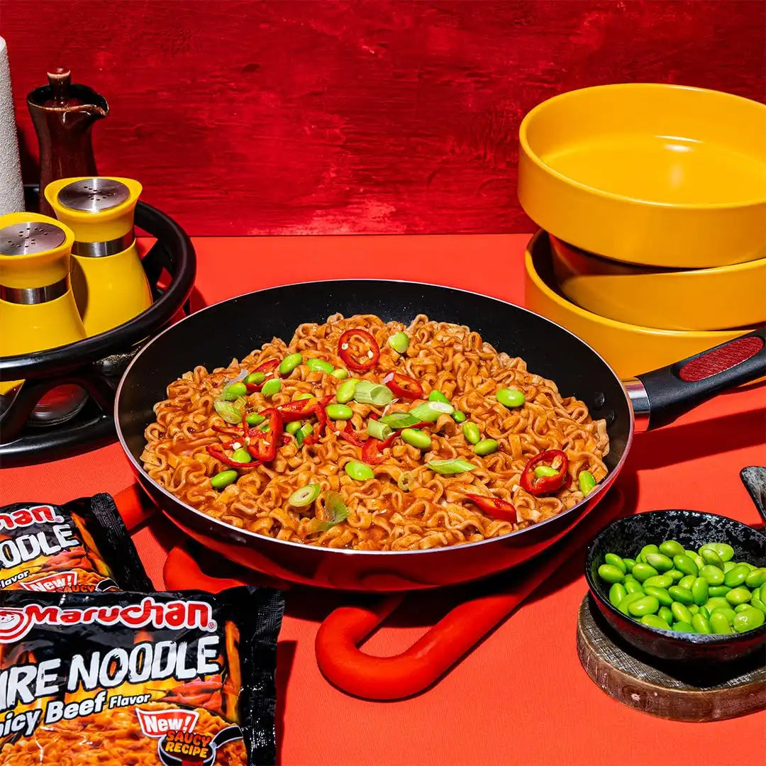 Maruchan Ramen Fire Spicy Beef, Instant Ramen Noodles, Stir Fry Style Noodle, 3 Oz, 22 Count (Pack of 2)