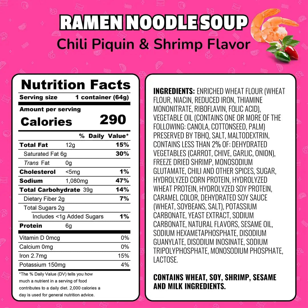Maruchan Instant Lunch Ramen Noodles, Chili Piquin & Shrimp – Japanese-Style Instant Noodle Soup, Easy Meal Ready in 3 Minutes – 2.25 Oz. (12 Pack)