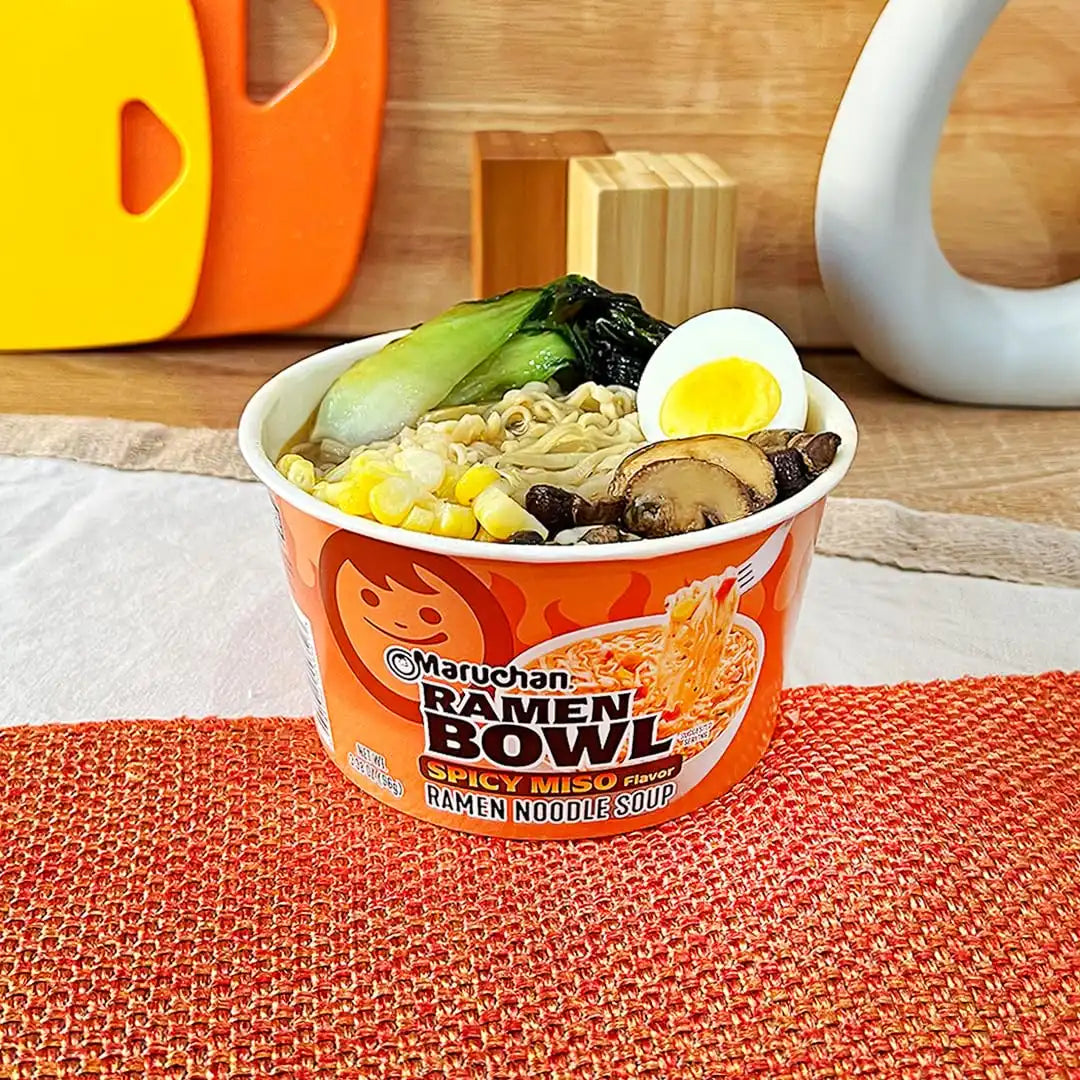 Maruchan Ramen Bowl, Spicy Miso Flavor – Japanese-Style Instant Noodle Soup, Microwaveable Easy Meal for Busy Families – 3.39 Oz. (6 Pack)