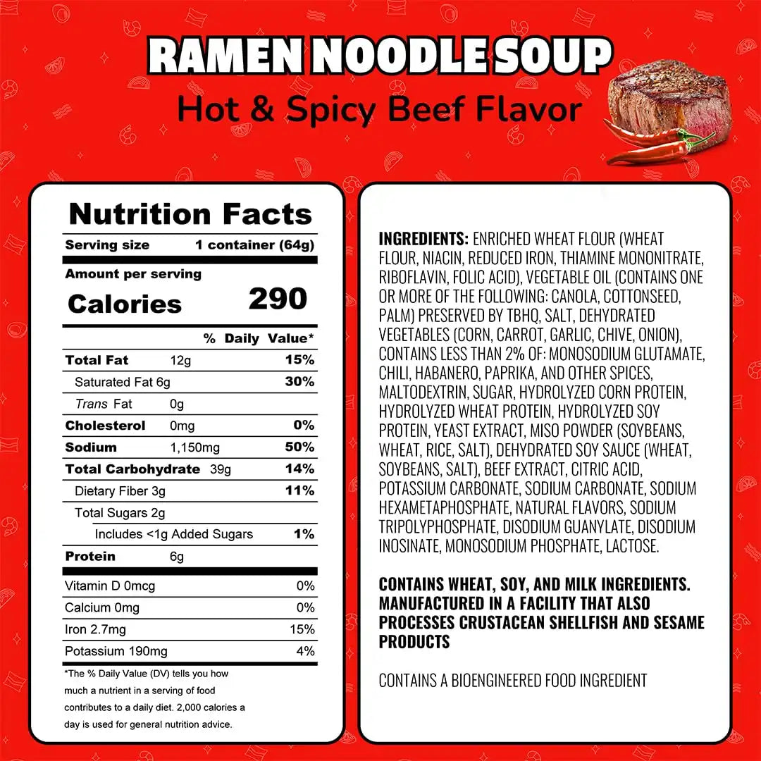 Maruchan Instant Lunch Ramen Noodles, Hot & Spicy Beef Flavor – Japanese-Style Instant Noodle Soup, Easy Meal Ready in 3 Minutes – 2.25 Oz. (12 Pack)