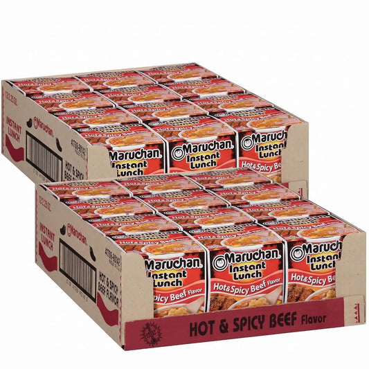 Maruchan Instant Lunch Ramen Noodles, Hot & Spicy Beef Flavor – Japanese-Style Instant Noodle Soup, Easy Meal Ready in 3 Minutes – 2.25 Oz., (Pack of 24)