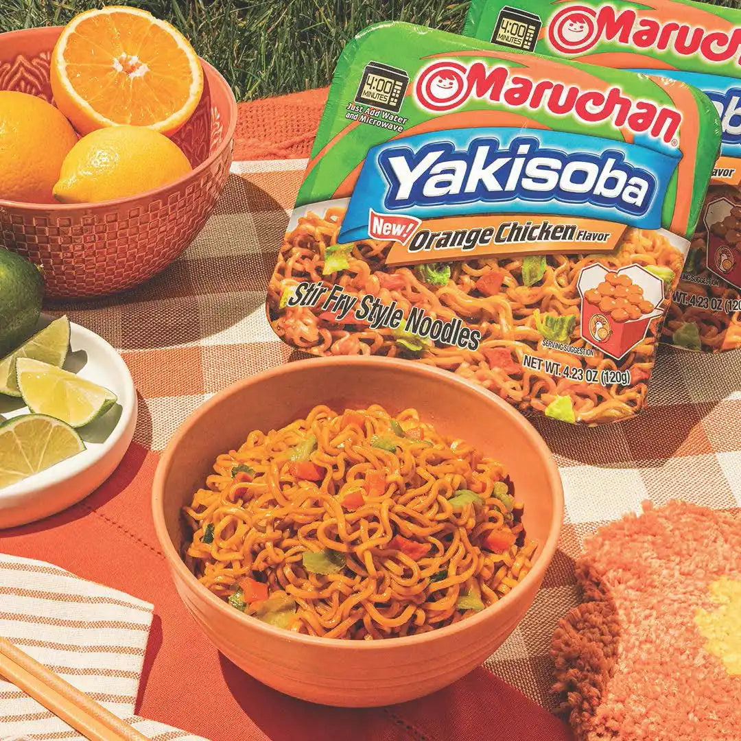 Maruchan Yakisoba, Orange Chicken Flavor – Stir-Fried Japanese Instant Ramen Noodles, High Protein Microwavable Meal – 4.23 Oz. (8 Pack)