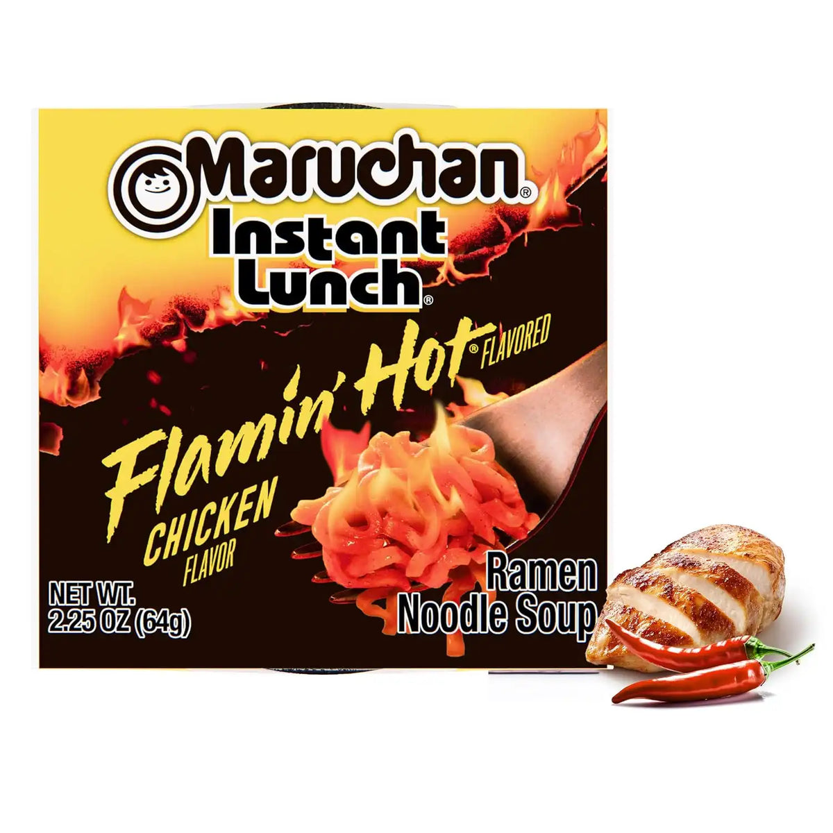 Maruchan Instant Lunch Ramen Noodles, Flamin' Hot Chicken Flavor – Japanese-Style Instant Noodle Soup, Easy Meal Ready in 3 Minutes – 2.25 Oz. (12 Pack)