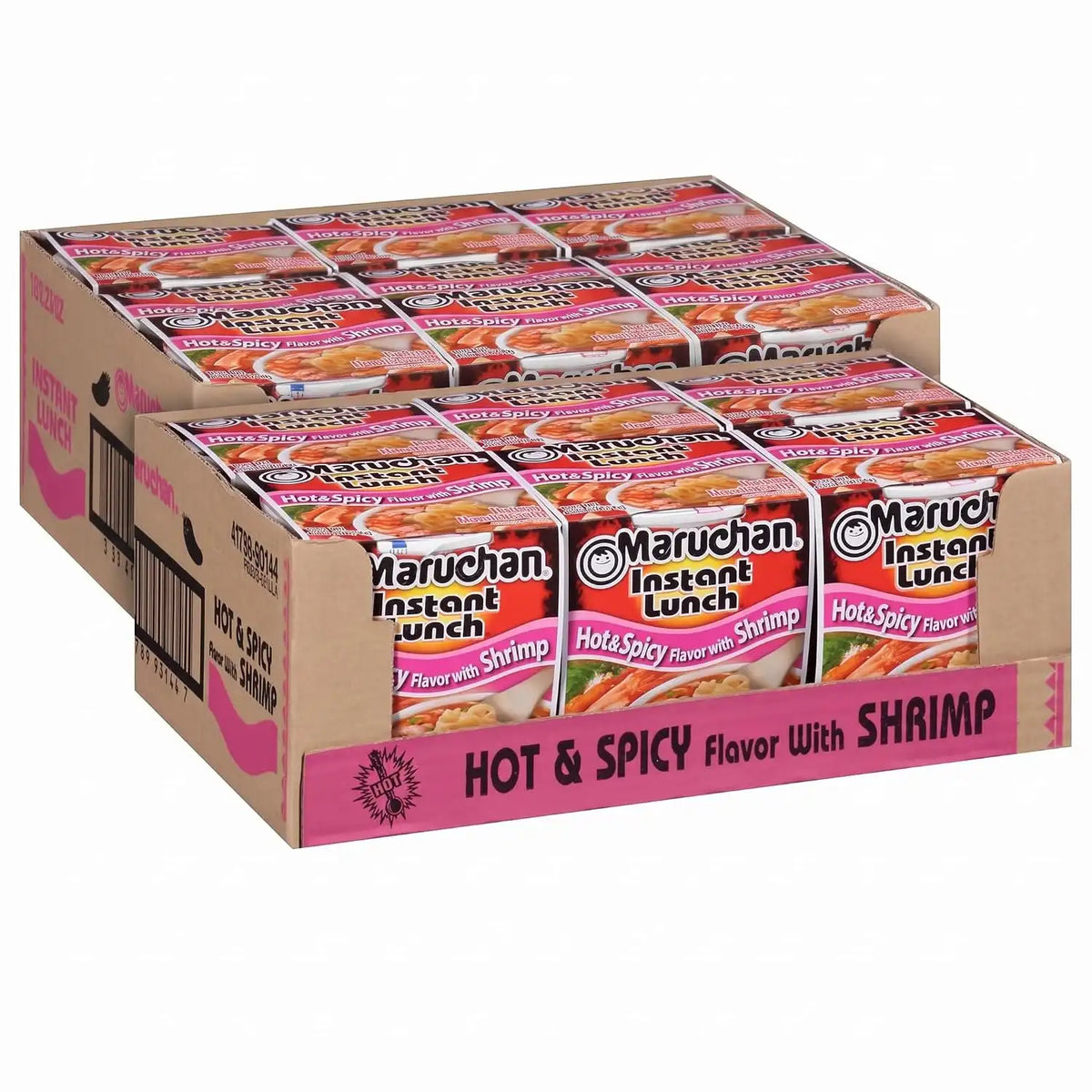 Maruchan Instant Lunch Ramen Noodles, Hot & Spicy Shrimp Flavor – Japanese-Style Instant Noodle Soup, Easy Meal Ready in 3 Minutes – 2.25 Oz., (Pack of 24)