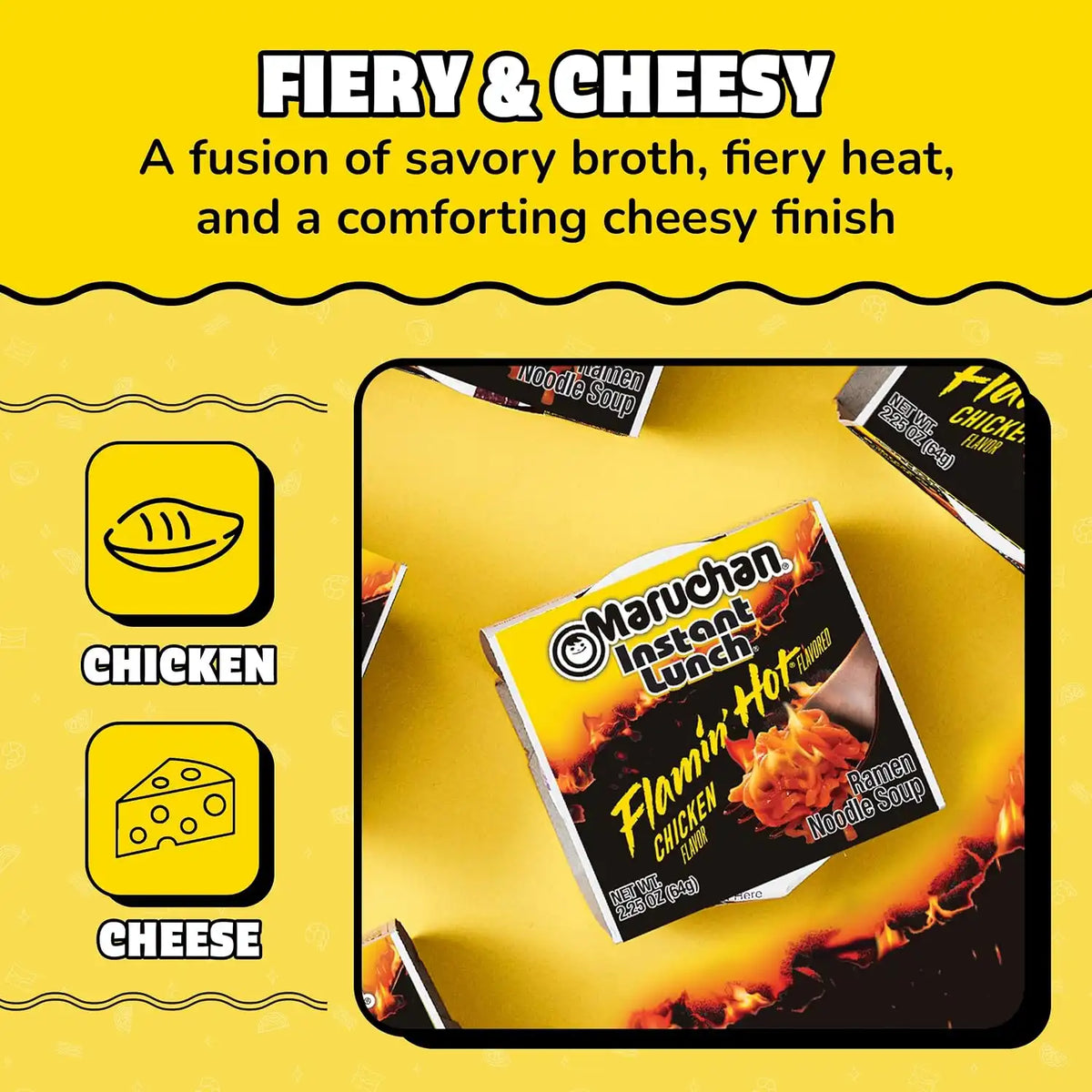 Maruchan Instant Lunch Ramen Noodles, Flamin' Hot Chicken Flavor – Japanese-Style Instant Noodle Soup, Easy Meal Ready in 3 Minutes – 2.25 Oz. (12 Pack)