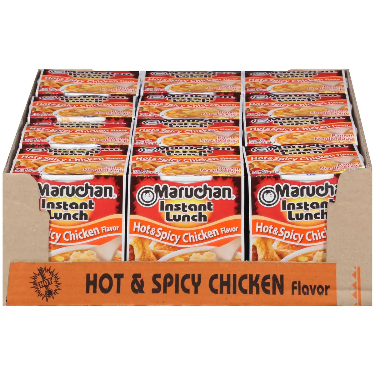 Maruchan Instant Lunch Ramen Noodles, Hot & Spicy Chicken Flavor – Japanese-Style Instant Noodle Soup, Easy Meal Ready in 3 Minutes – 2.25 Oz., (Pack of 24)