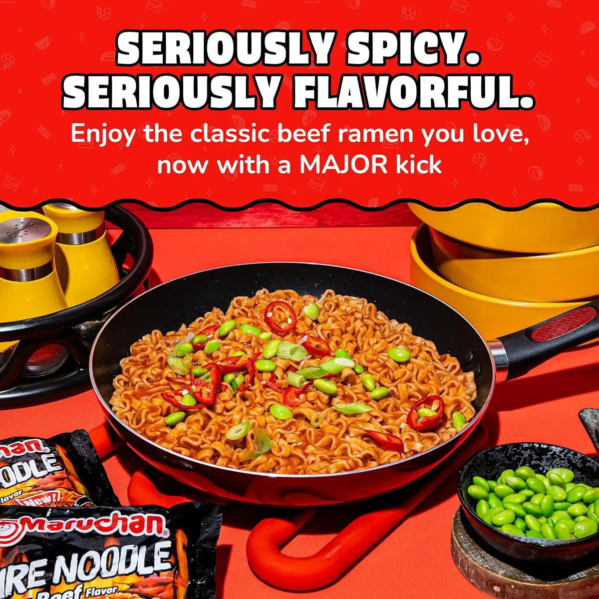 Maruchan Ramen Noodle Soup, FIRE Spicy Beef Flavor – Japanese-Style Instant Noodles, Quick & Easy Meal for Kids, Students & Busy Families – 3 Oz. (22 Pack)