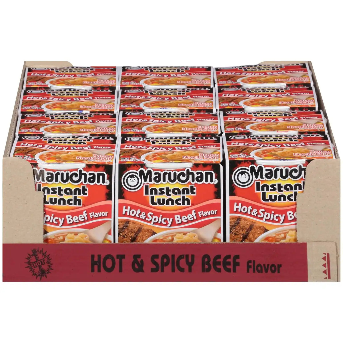 Maruchan Instant Lunch Ramen Noodles, Hot & Spicy Beef Flavor – Japanese-Style Instant Noodle Soup, Easy Meal Ready in 3 Minutes – 2.25 Oz., (Pack of 24)