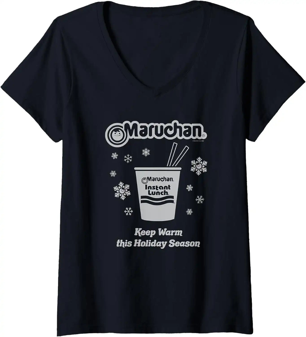 Maruchan Christmas Instant Lunch Keep Warm Holiday Season V-Neck T-Shirt