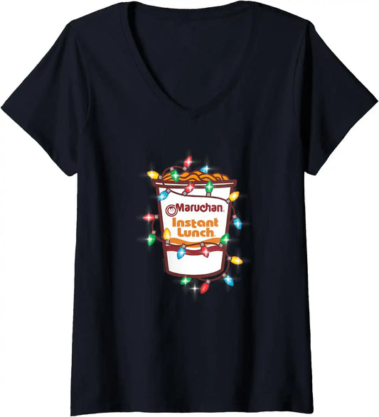 Maruchan Christmas Lights Holiday Season Reman Cup Logo V-Neck T-Shirt