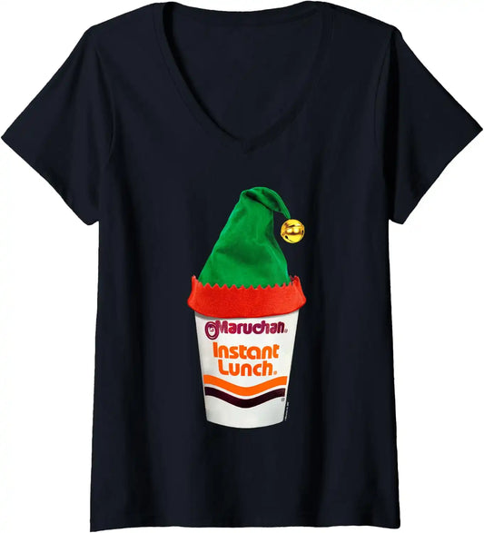 Maruchan Ramen Cup Christmas Elf Hat V-Neck T-Shirt