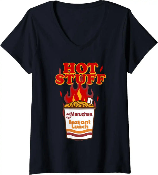 Maruchan Instant Lunch Hot Stuff Flaming Noodles Retro Shot V-Neck T-Shirt