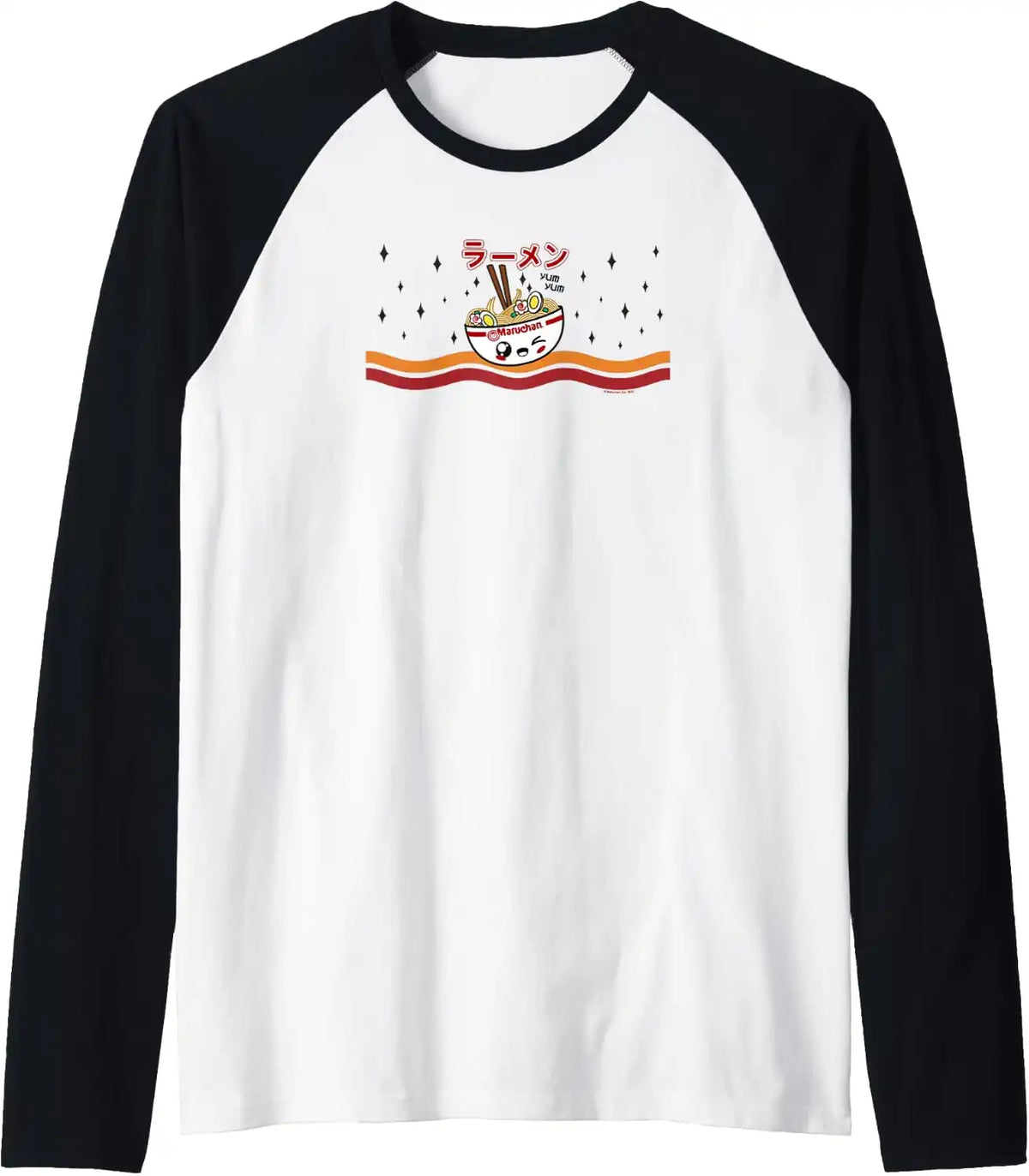Maruchan Winking Anime Noodle Bowl Raglan Baseball Tee