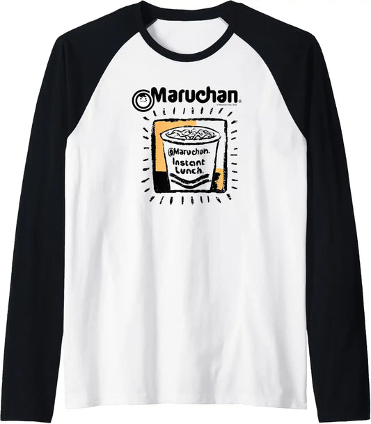 Maruchan Instant Lunch Ramen Cup Crayon Drawing Logo Raglan Baseball Tee