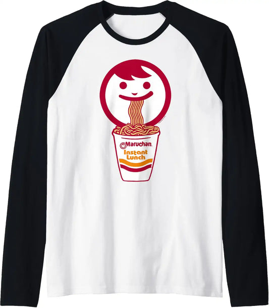 Maruchan Happy Face Eating Ramen Noodles Raglan Baseball Tee