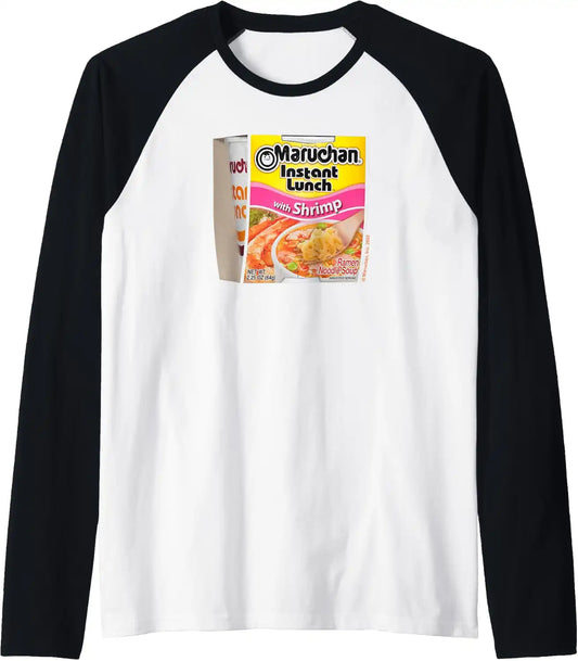 Maruchan Instant Lunch Shrimp Flavor Package Noodle Cup Raglan Baseball Tee