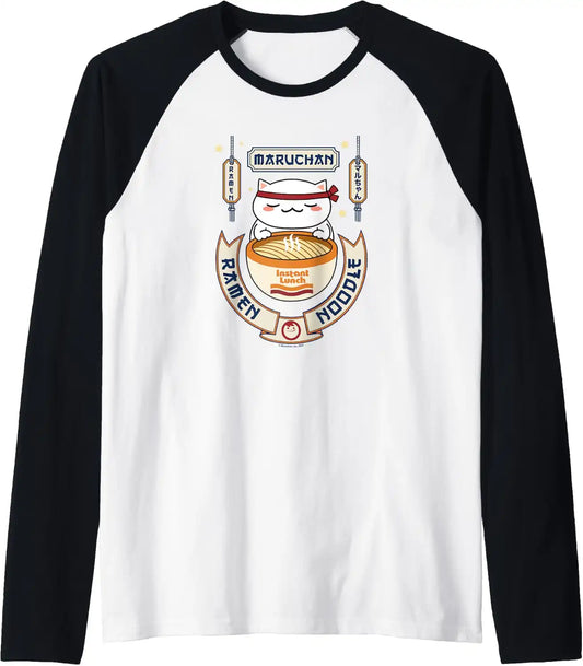Maruchan Instant Lunch Kawaii Cat Ramen Noodle Bowl Raglan Baseball Tee