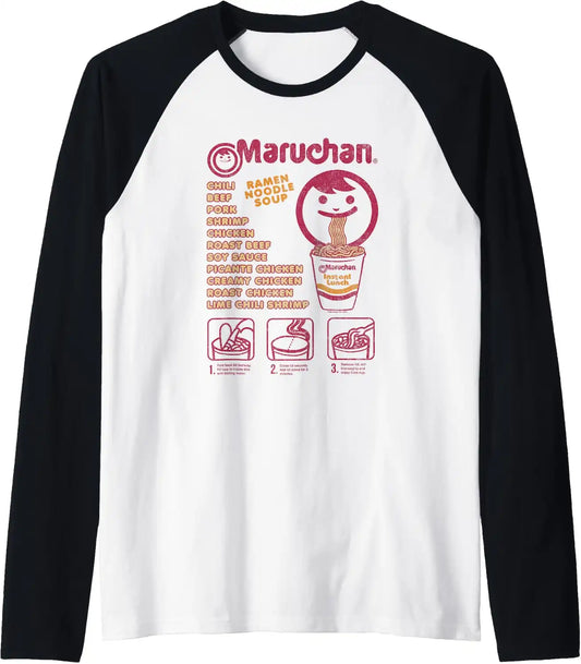 Maruchan Ramen Noodle Soup Preparation Steps Distressed Raglan Baseball Tee