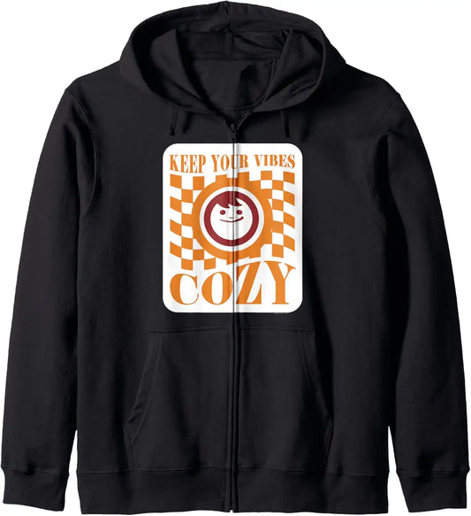 Maruchan Keep Your Vibes Cozy Checker Smiley Face Logo Zip Hoodie