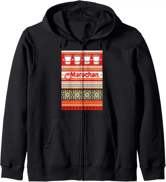 Maruchan Christmas Instant Lunch Ugly Sweater Style Zip Hoodie