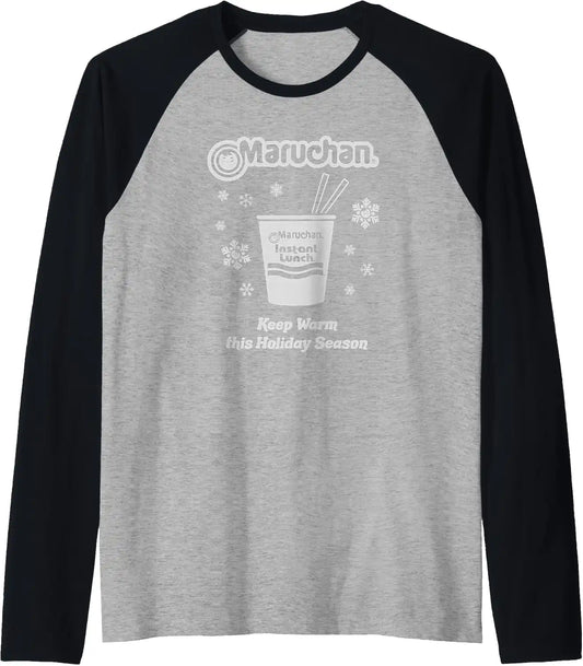 Maruchan Christmas Instant Lunch Keep Warm Holiday Season Raglan Baseball Tee